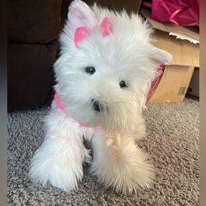 Russ White Plush Dog with Pink Quilted Jacket